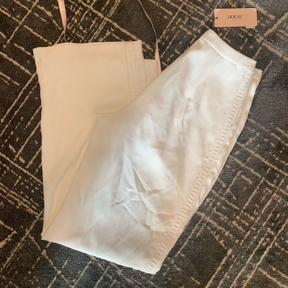 House of CB White Satin Wide-Leg Trousers